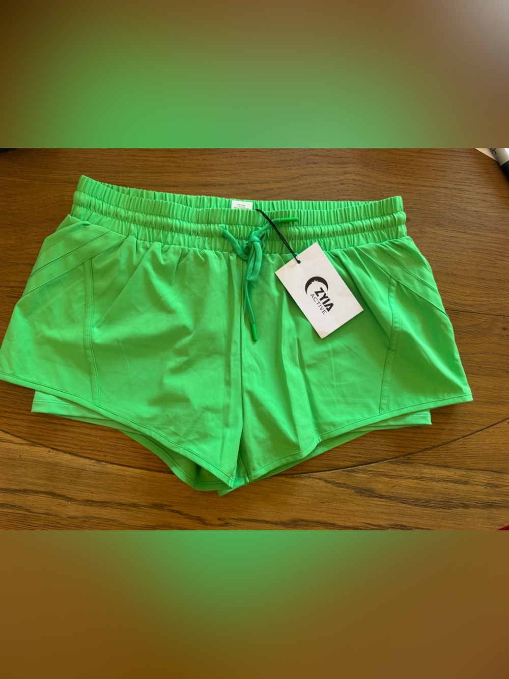 ZYIA Women's Neon Green Athletic Shorts with Drawstring